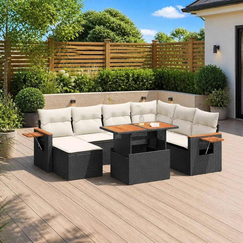 Garden Sofa Set PE Rattan 8 Piece Outdoor Furniture Patio Lounge Black
