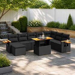 Durable 9-Piece Garden Sofa Set in Black Poly Rattan
