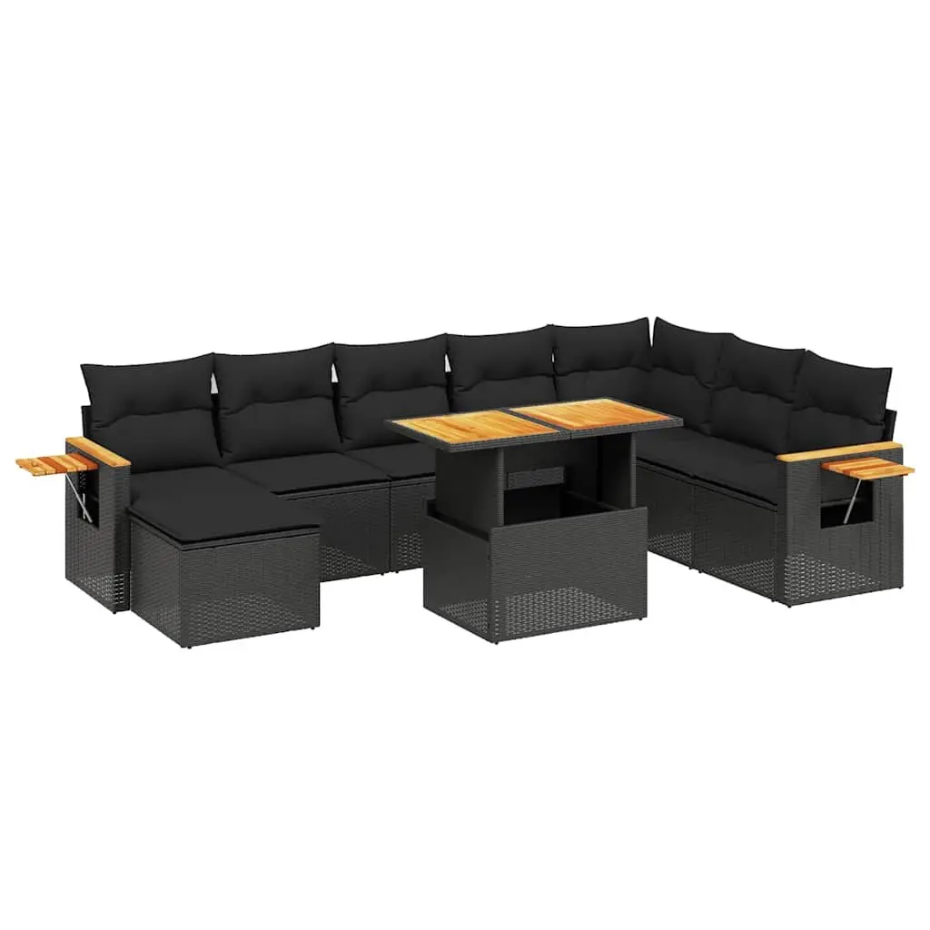 Garden Sofa Set PE Rattan 9 Piece Modular Outdoor Furniture Black