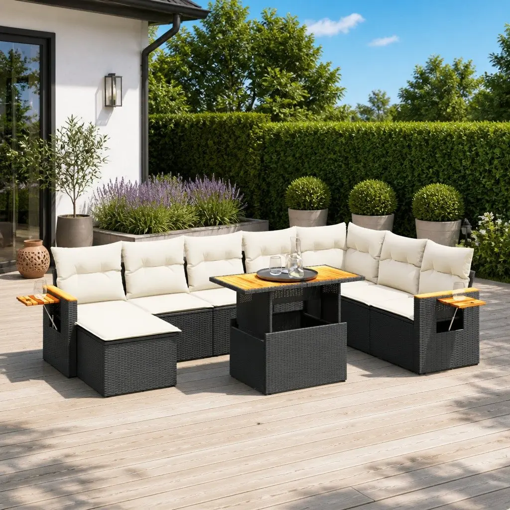 9 Piece Modular Garden Sofa Set in Black
