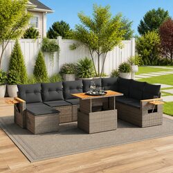 Durable 9 Piece Modular Garden Sofa Set with Adjustable Table