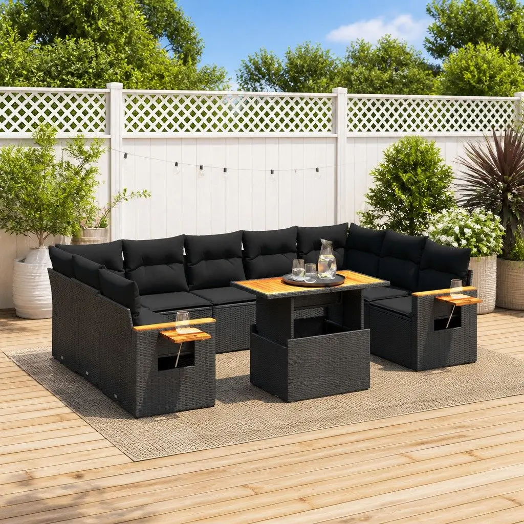 10 Piece Garden Sofa Set Poly Rattan Black Outdoor Furniture Modular Patio