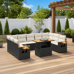 Black Modular 10-Piece Garden Sofa Set with Adjustable Table
