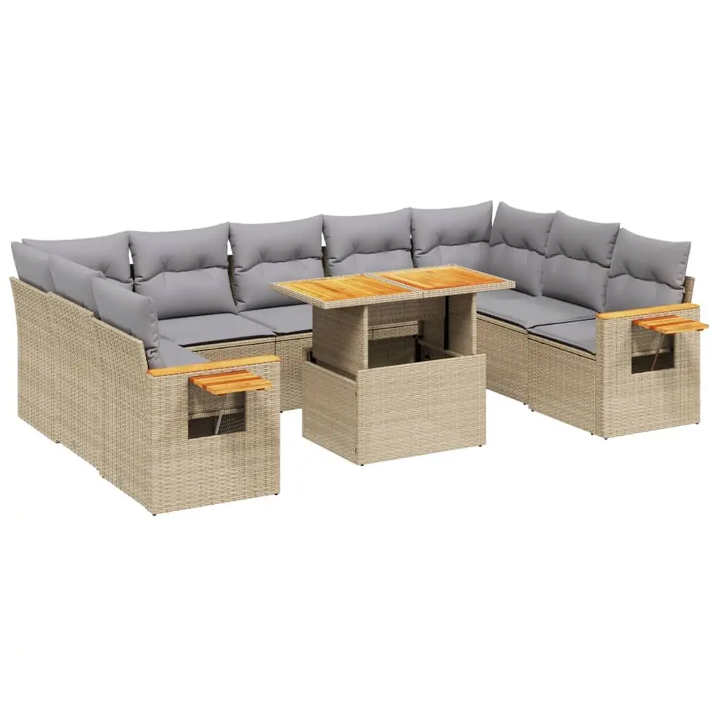 Garden Sofa Set PE Rattan 10 Piece Outdoor Furniture Patio Beige