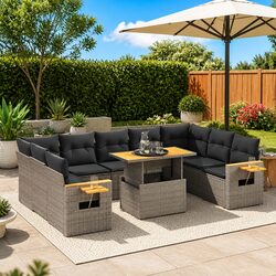 10-Piece Grey Modular Garden Sofa Set with Cushions