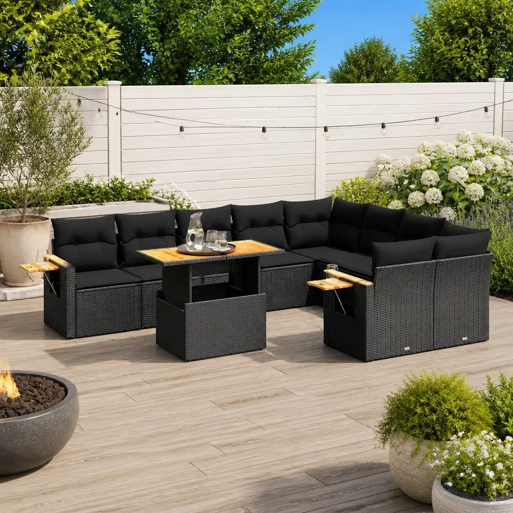 10 Piece Outdoor Garden Sofa Set Poly Rattan Black Modular Patio Furniture