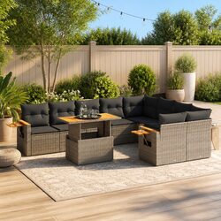 10-Piece Grey Rattan Garden Sofa Set with Cushions