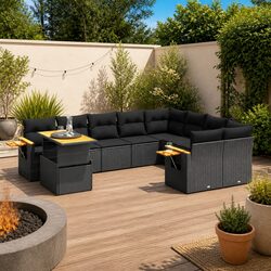 Premium 10-Piece Black Rattan Garden Sofa Set