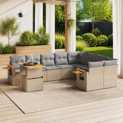 Beige 10 Piece Outdoor Sofa Set with Adjustable Table