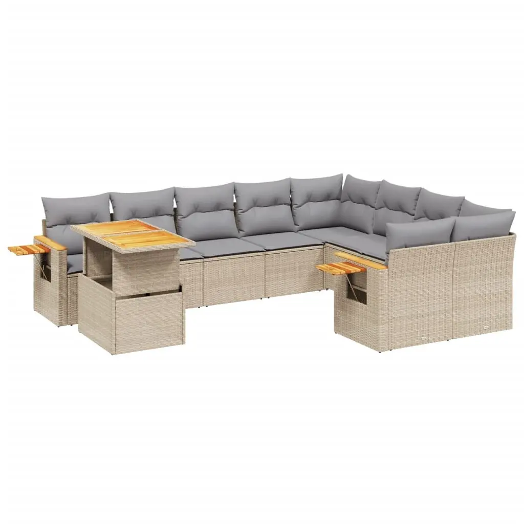 Beige 10 Piece Outdoor Sofa Set with Adjustable Table