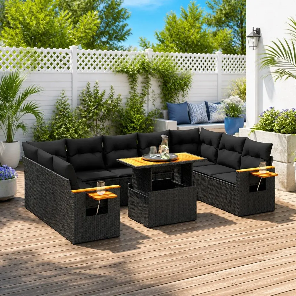 Garden Sofa Set PE Rattan 11 Piece Modular Outdoor Furniture Black