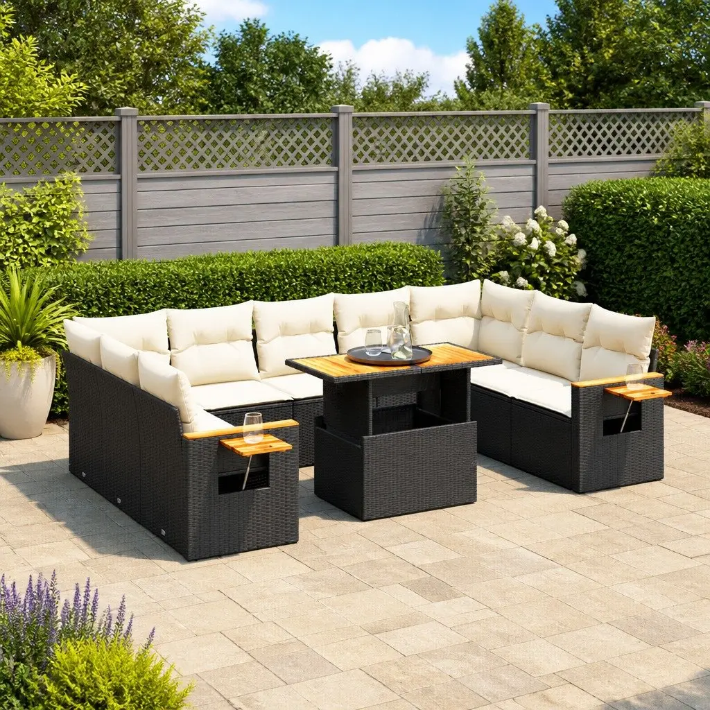 Black Poly Rattan Modular 11-Piece Garden Sofa Set