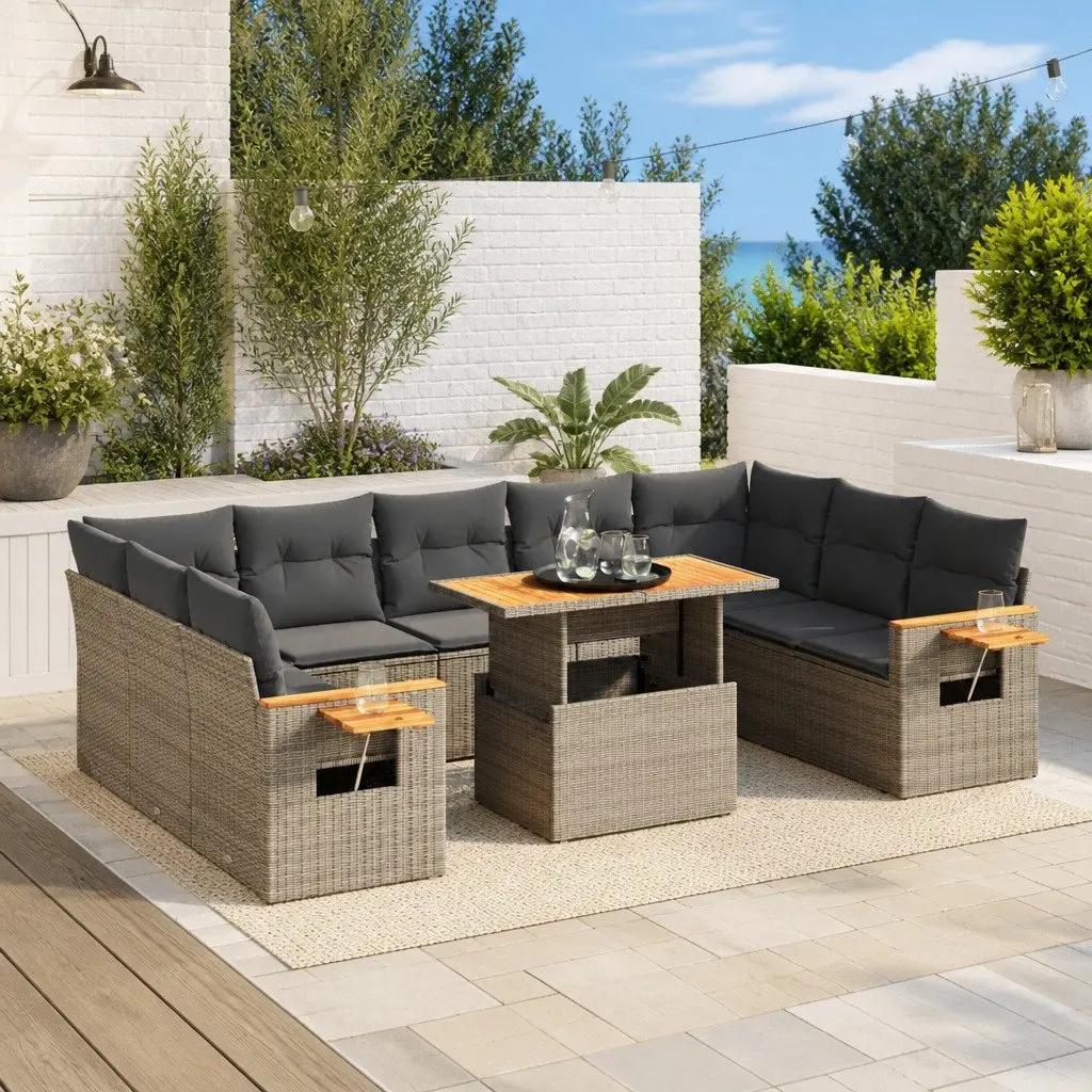 Garden Sofa Set 11 Piece Outdoor Furniture Patio Lounge Grey Poly Rattan Modular