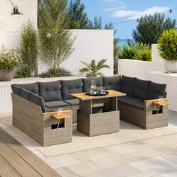 Premium Grey Poly Rattan Garden Sofa Set - 11 Piece