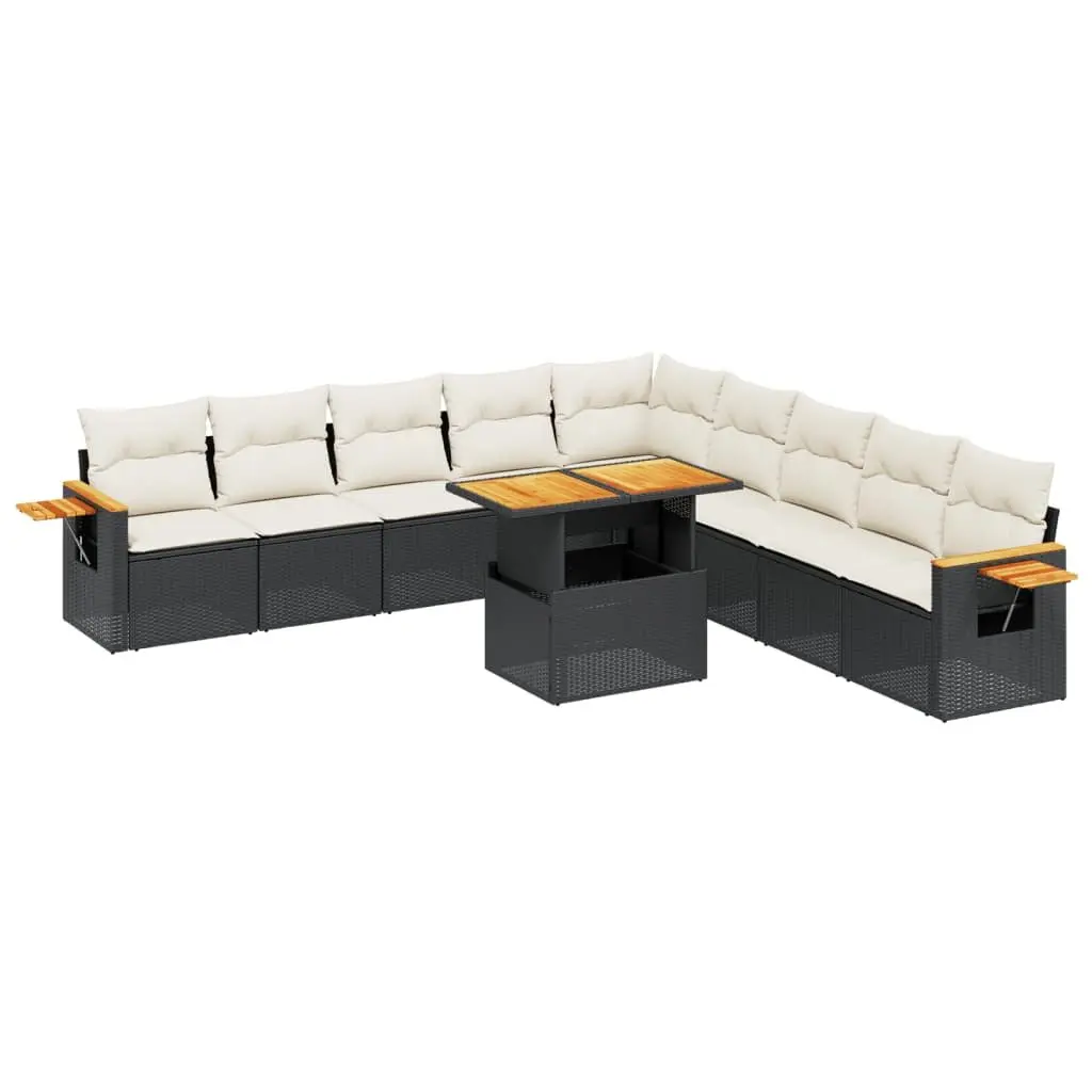 11-Piece Black Poly Rattan Garden Sofa Set