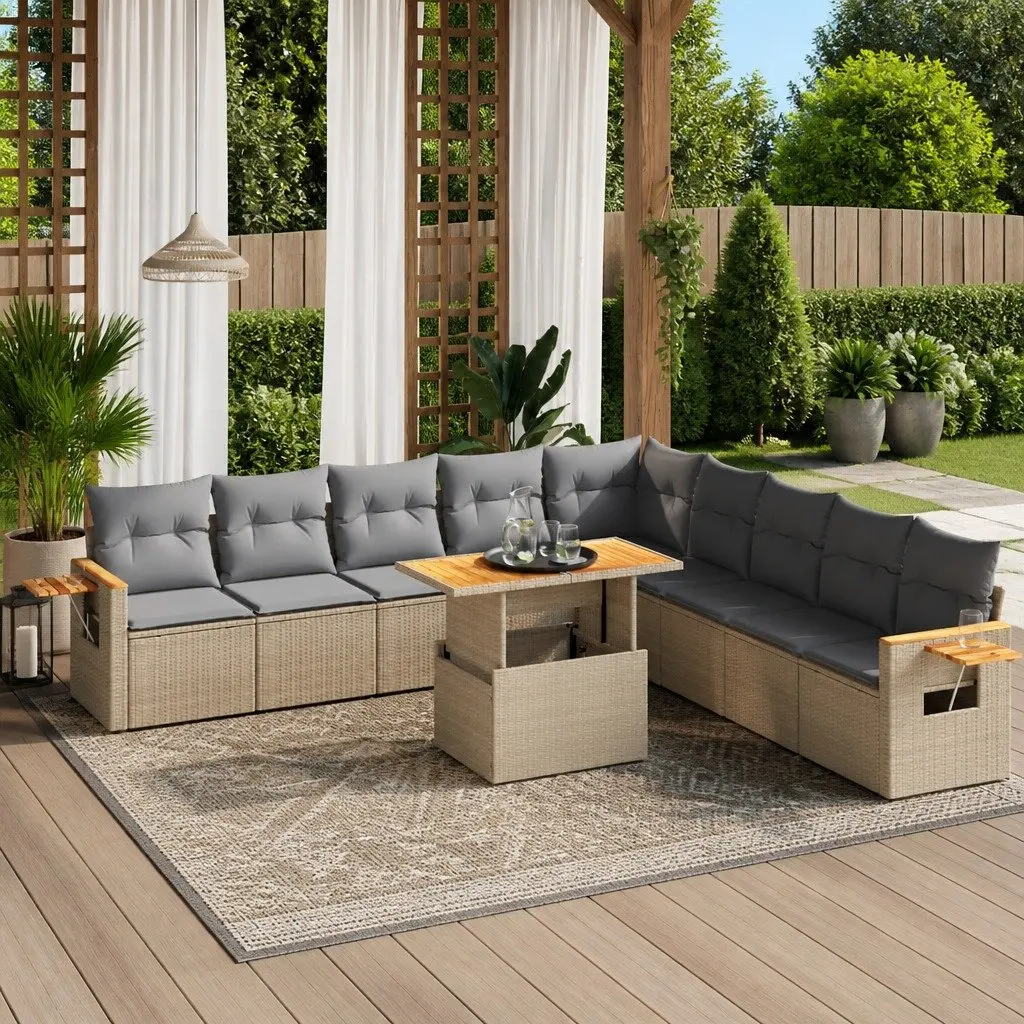 Beige 11-Piece Modular Garden Sofa Set Outdoor Furniture