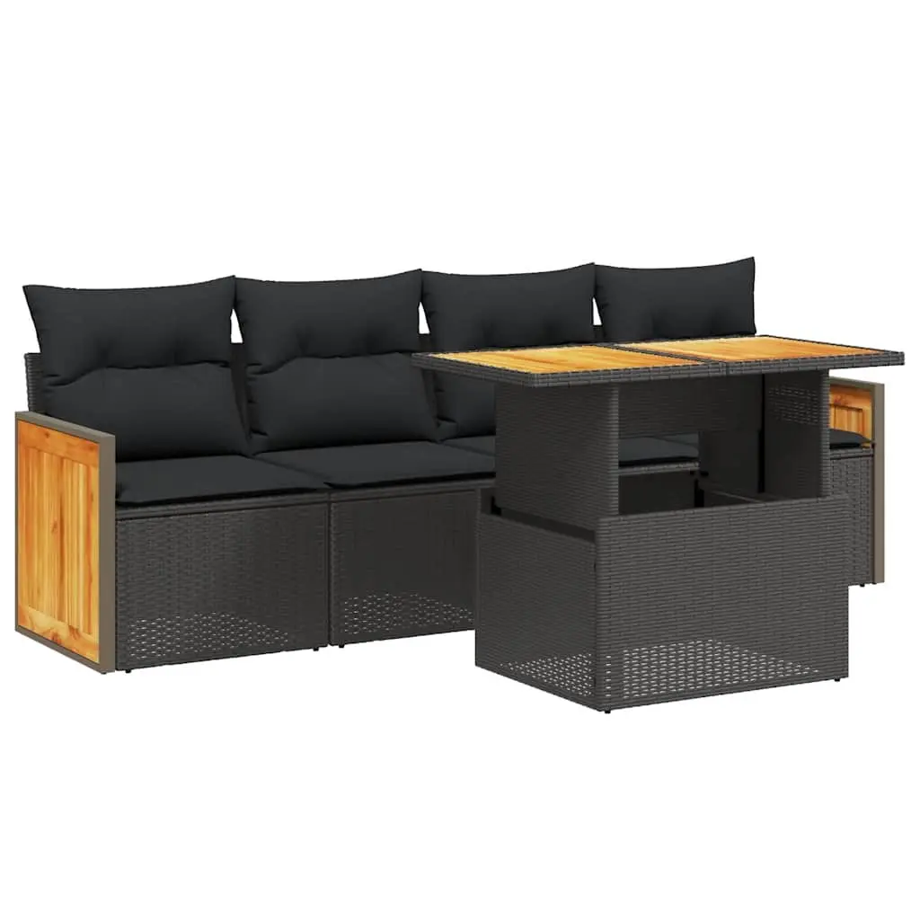 Garden Sofa Set PE Rattan 5 Piece Modular Outdoor Furniture with Cushions Black