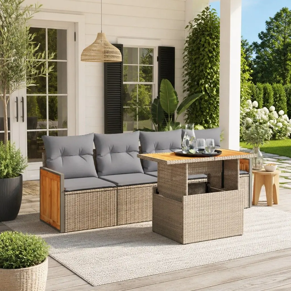 Beige 5-Piece Modular Outdoor Garden Sofa Set