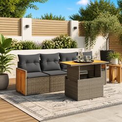 High-Quality 5 Piece Garden Sofa Set in Grey Rattan