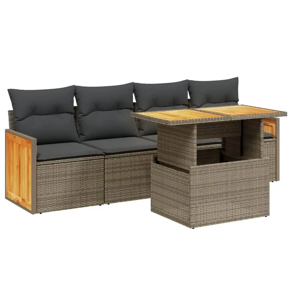 Garden Sofa Set PE Rattan 5 Piece Modular Outdoor Furniture Grey