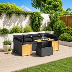 Black Modular Garden Sofa Set - 7 Piece Outdoor Furniture