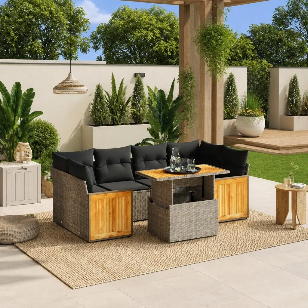 7-Piece Grey Modular Garden Sofa Set with Adjustable Table
