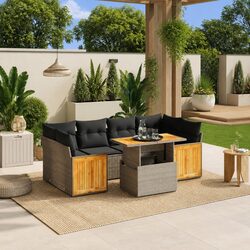 7-Piece Grey Modular Garden Sofa Set with Adjustable Table
