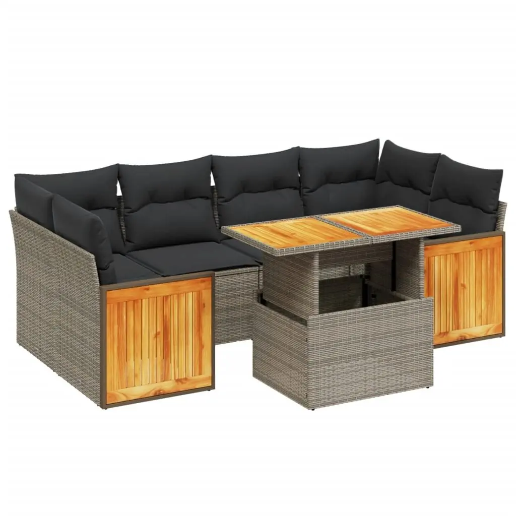 7-Piece Grey Modular Garden Sofa Set with Adjustable Table