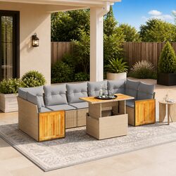 8-Piece Modular Garden Sofa Set in Beige Rattan