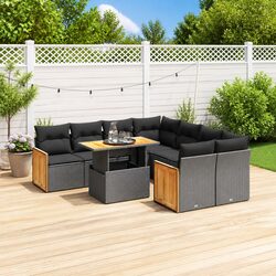 Premium 9-Piece Black Poly Rattan Outdoor Sofa Set