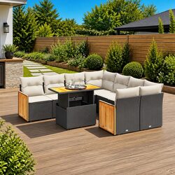 Sturdy 9 Piece Rattan Garden Sofa Set with Cushions