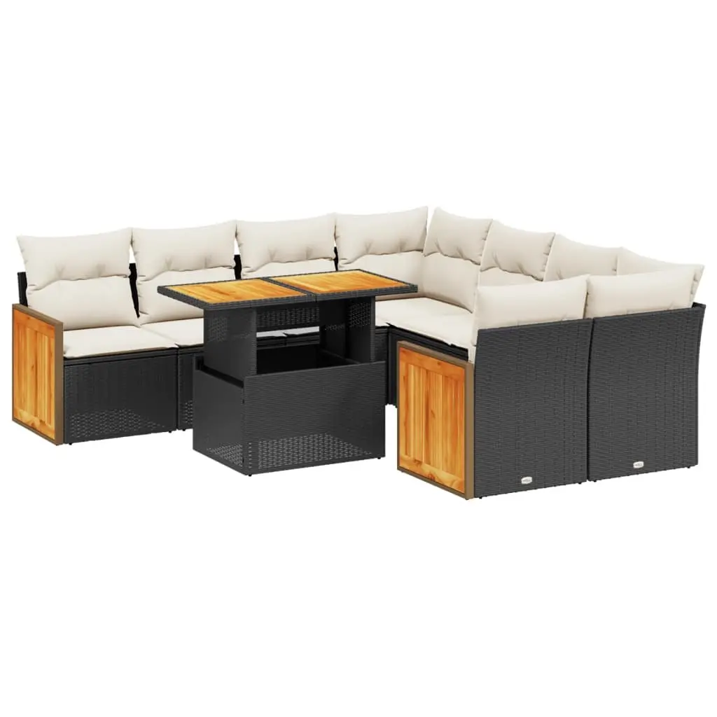 Garden Sofa Set PE Rattan 9 Piece Outdoor Furniture Black