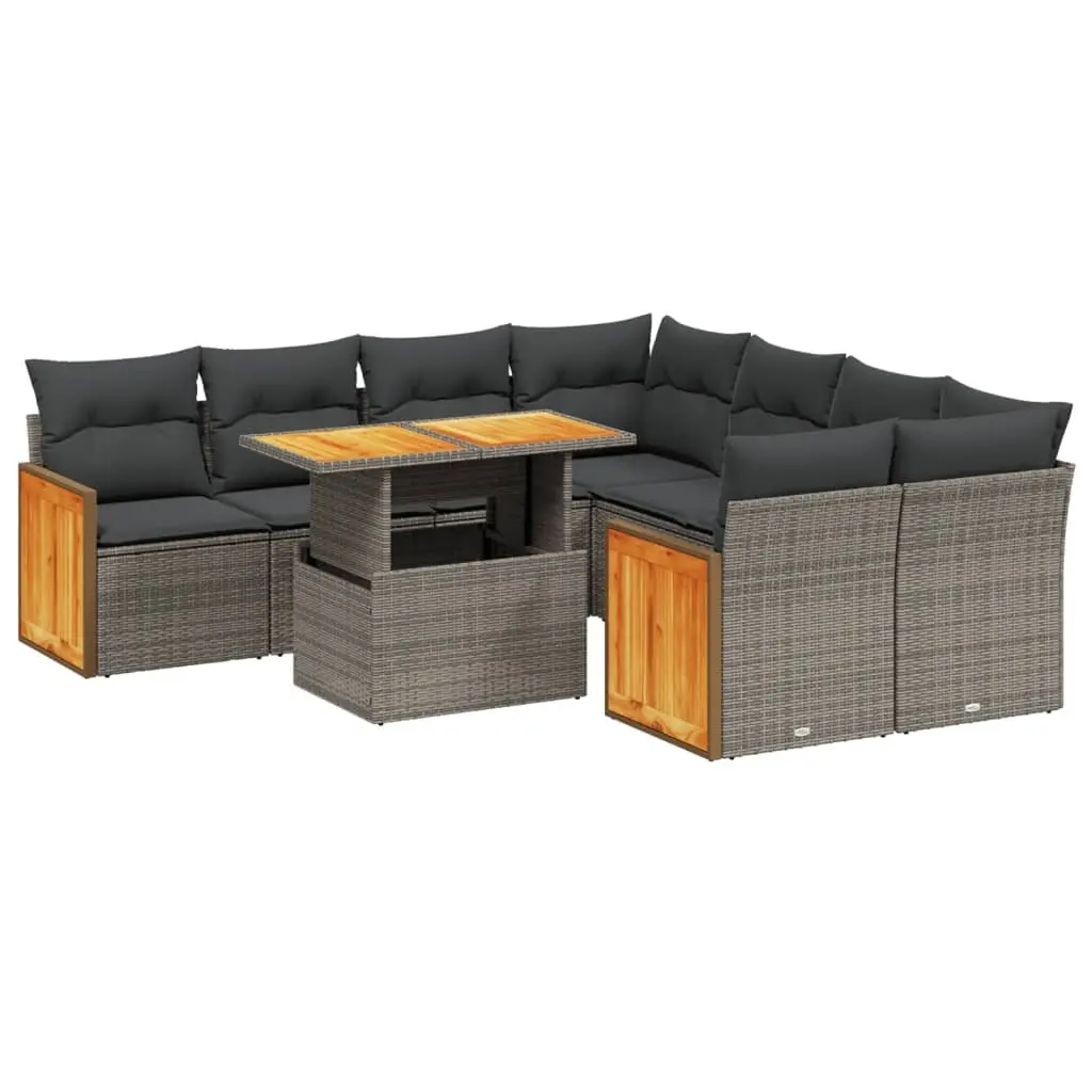 Garden Sofa Set PE Rattan 9 Piece Outdoor Furniture Patio Sectional Grey
