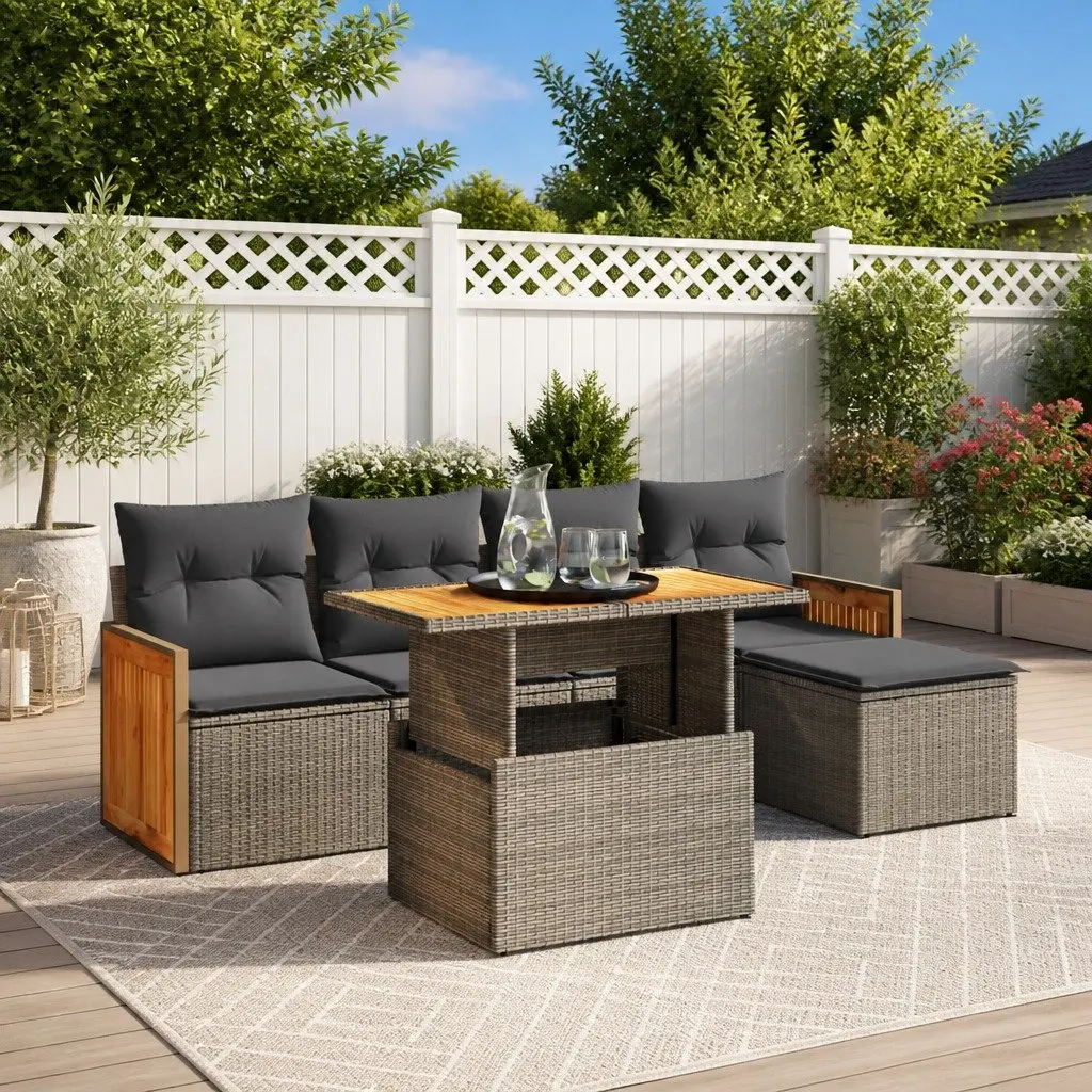 Garden Sofa Set PE Rattan 6 Piece Modular Outdoor Furniture Grey