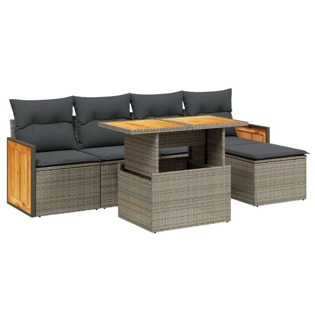 Garden Sofa Set PE Rattan 6 Piece Modular Outdoor Furniture Grey