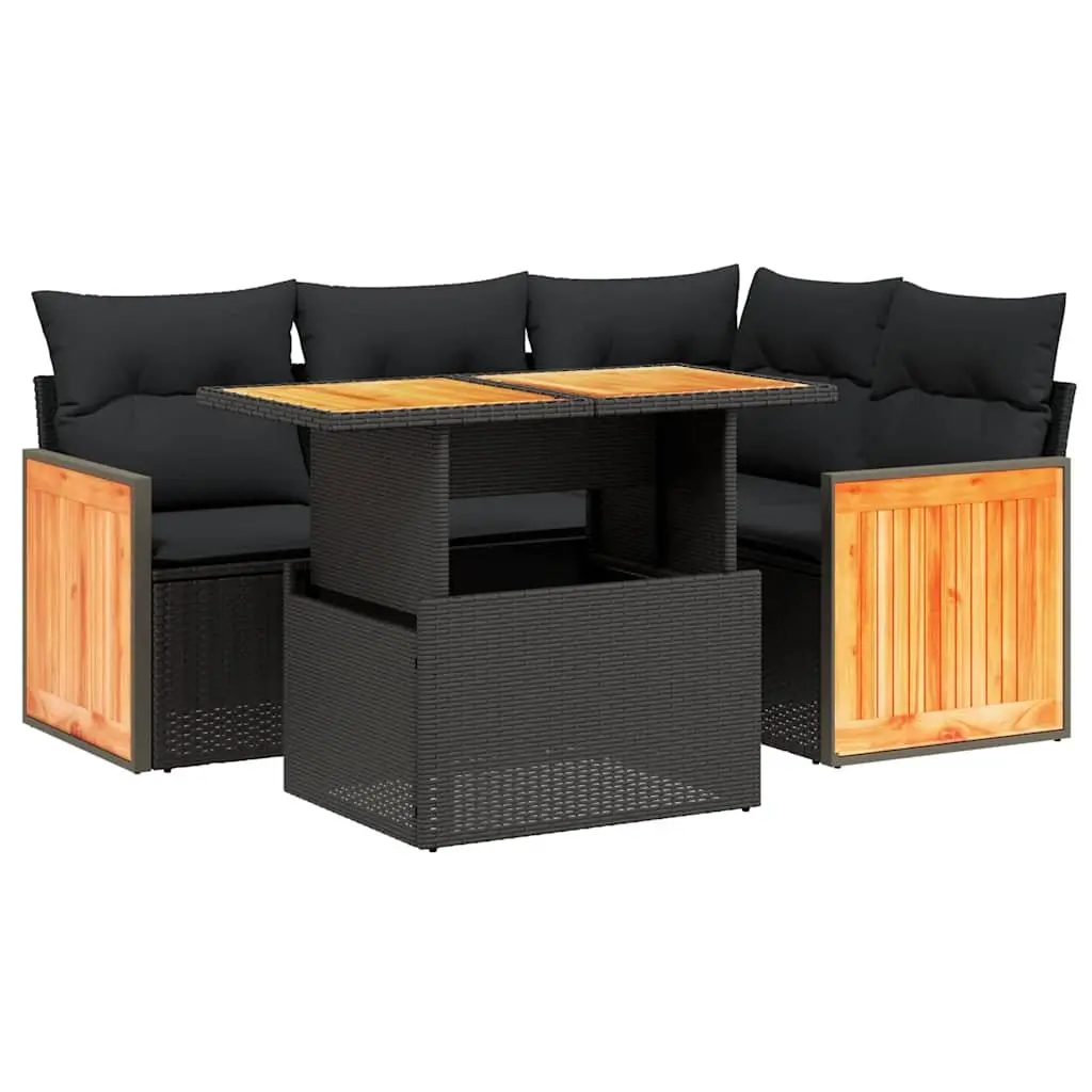 5 Piece Garden Sofa Set PE Rattan Modular Adjustable Table Black