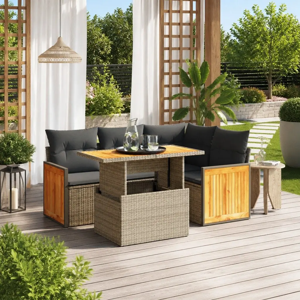 Grey Poly Rattan 5-Piece Garden Sofa Set