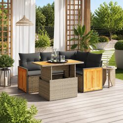 Premium Grey Poly Rattan 5-Piece Garden Sofa Set