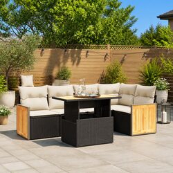 Black Poly Rattan 6-Piece Outdoor Garden Sofa Set