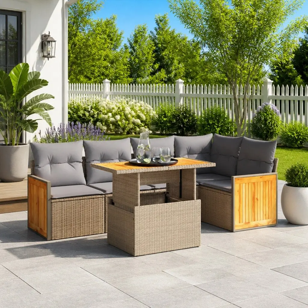 Outdoor Modular Garden Sofa Set 6 Pieces in Beige