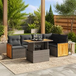 6 Piece Modular Garden Sofa Set with Cushions - Grey