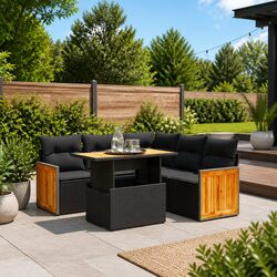 Durable 6 Piece Black Garden Sofa Set for Outdoor Relaxation