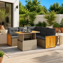 6-Piece Grey Garden Sofa Set with Cushions