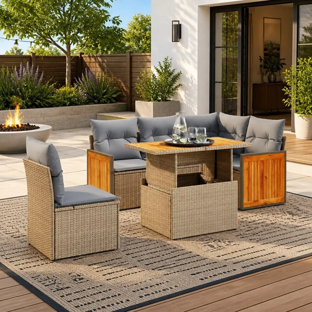 6-Piece Modular Garden Sofa Set in Beige