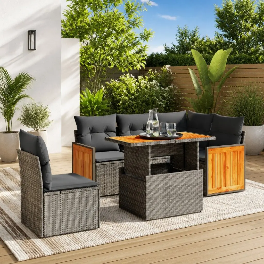 Garden Sofa Set PE Rattan Modular 6 Piece Outdoor Furniture Grey