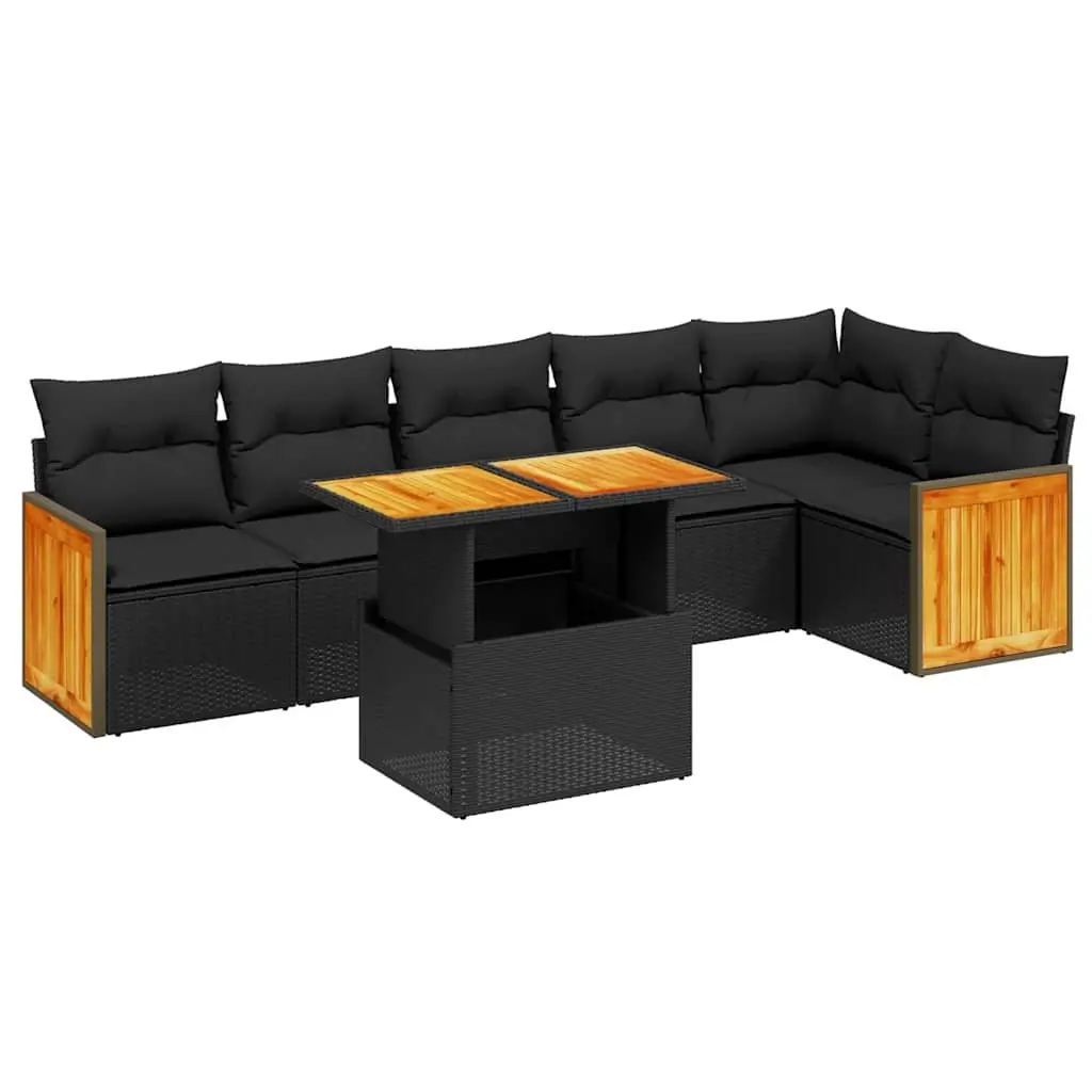 Garden Sofa Set PE Rattan 7 Piece Black Outdoor Furniture