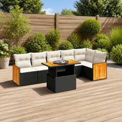 Premium 7-Piece Outdoor Garden Sofa Set in Black Rattan