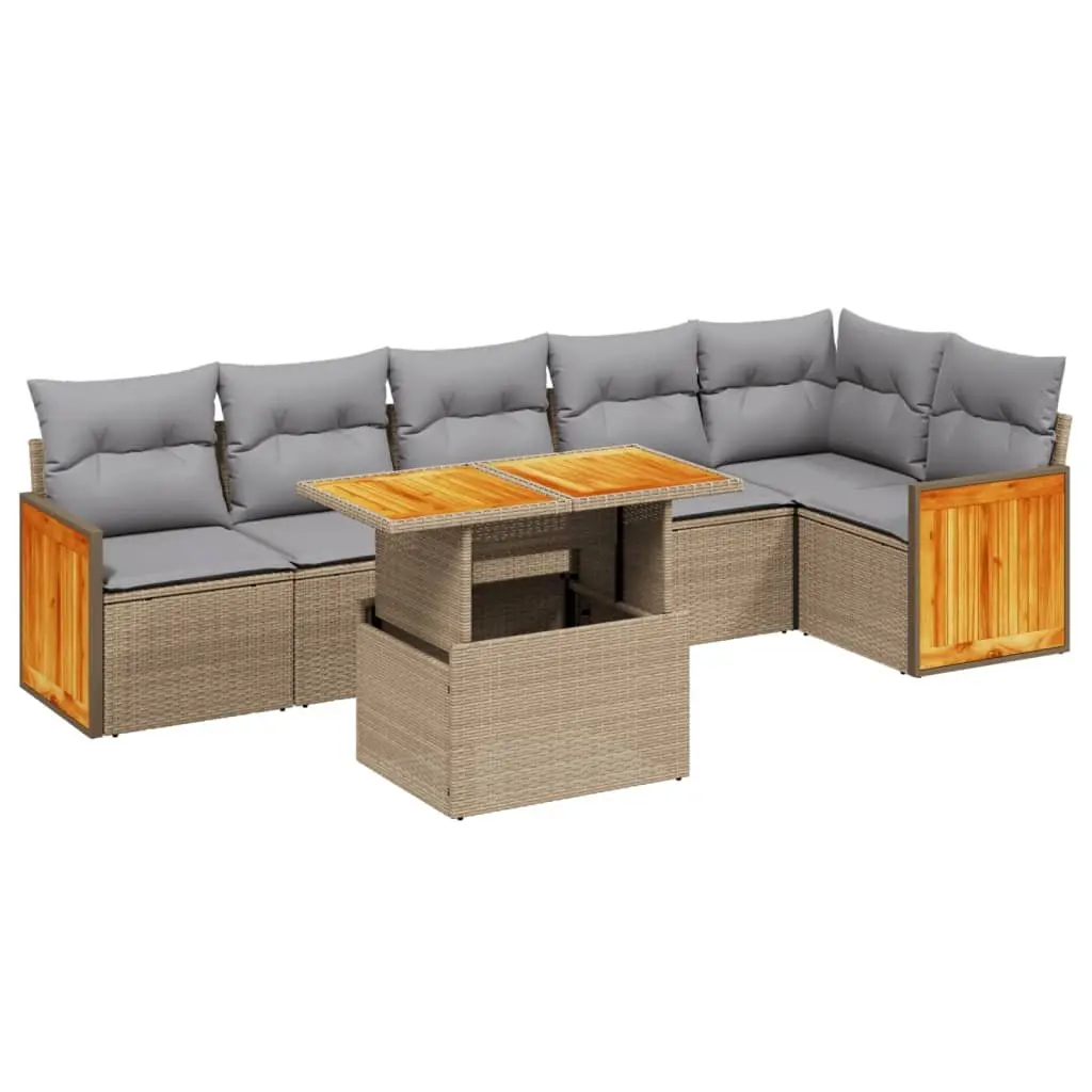 7 Piece Garden Sofa Set PE Rattan Beige Outdoor Furniture with Cushions