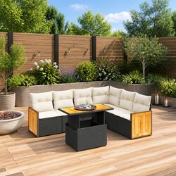 7-Piece Modular Outdoor Garden Sofa Set in Black