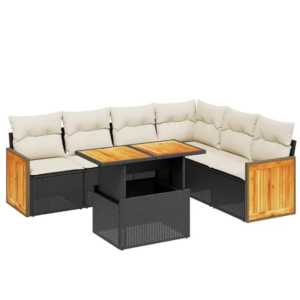 Garden Sofa Set PE Rattan 7 Piece Modular Outdoor Furniture Black